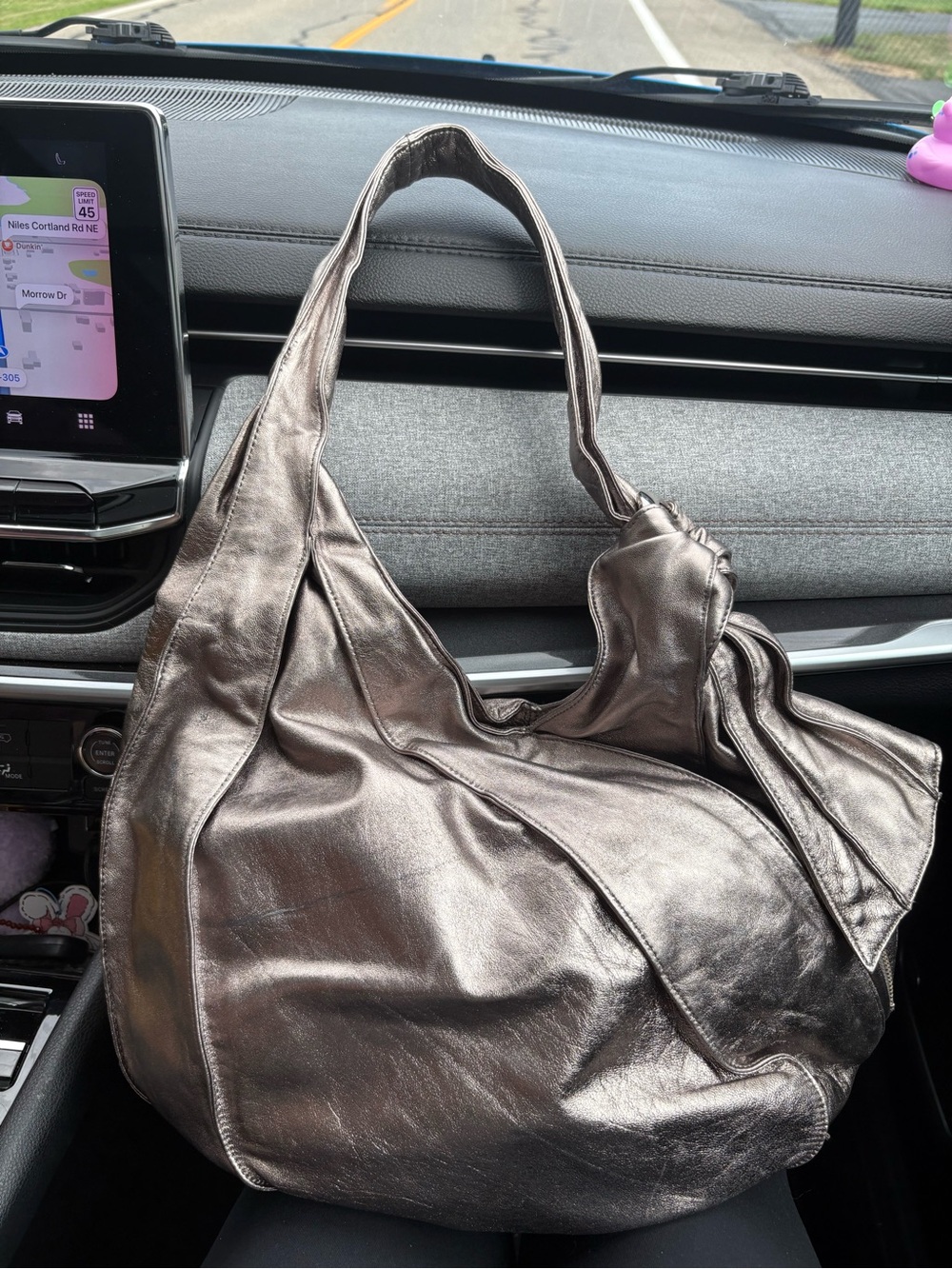 KOOBA Pewter/ Gunmetal Leather Metallic Shoulder Tote - Picture 2 of 16